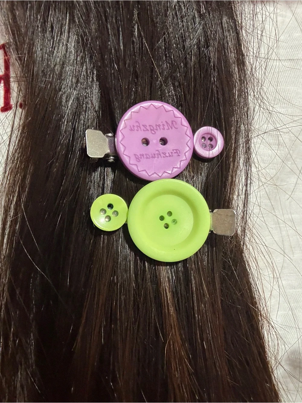 Purple and Lime Button Hair Clips for Kids